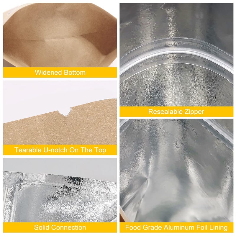 SumDirect Kraft Stand Up Pouches - 50 Pack 7x12 Inch Zipper Food Storage Reusable Bags with Foil Lined for Home or Business - Image 3